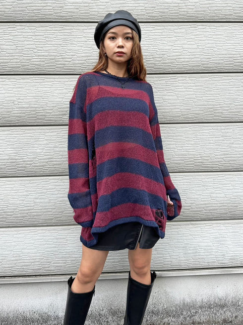 ダメージボ-ダーニットトップス